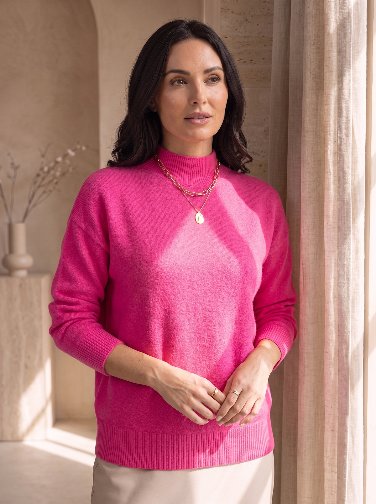 Maglione da Donna con Collo Alto e Maniche Lunghe