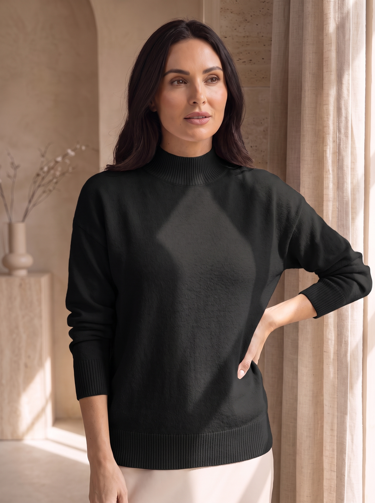 Maglione da Donna con Collo Alto e Maniche Lunghe