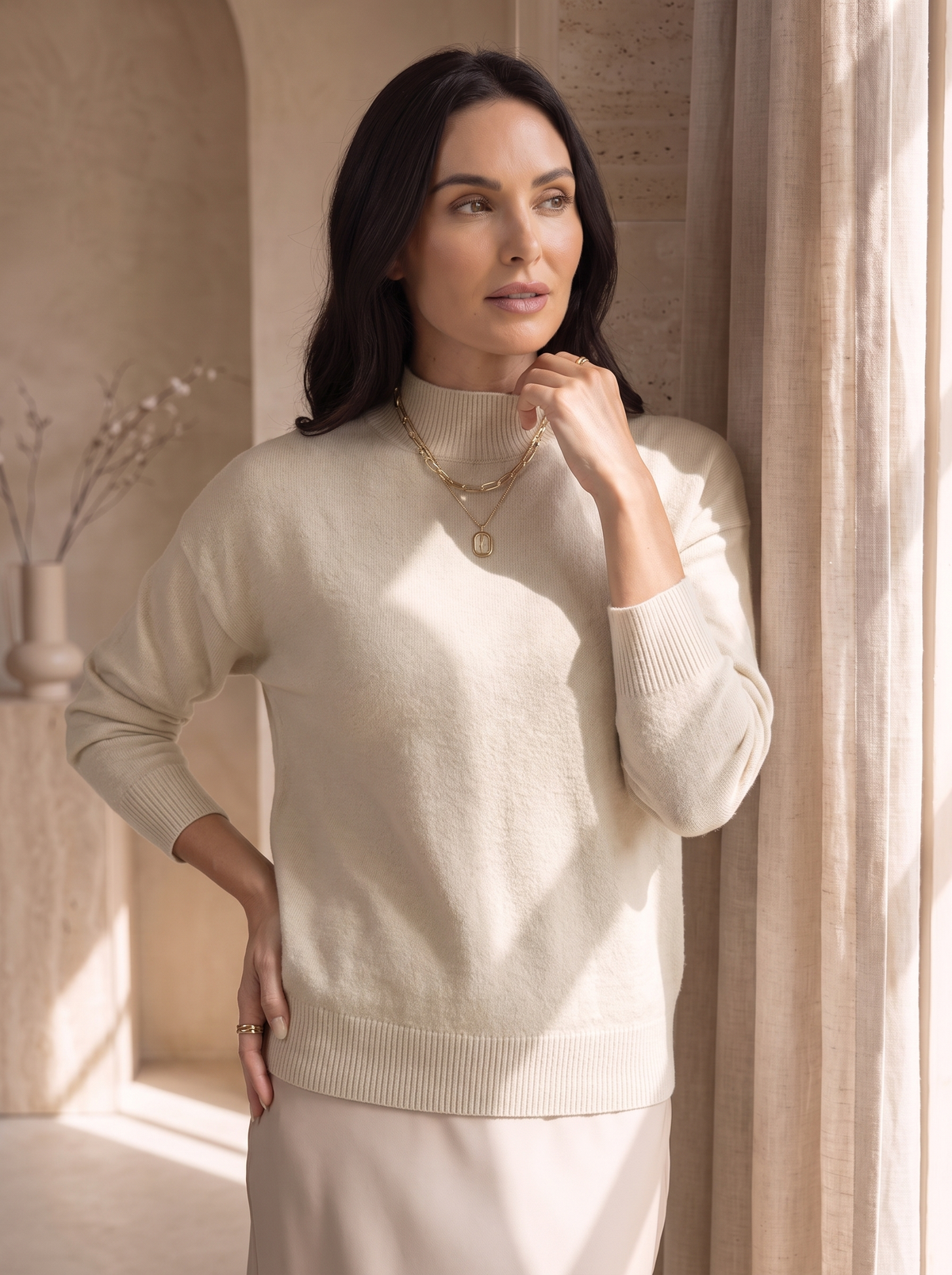 Maglione da Donna con Collo Alto e Maniche Lunghe