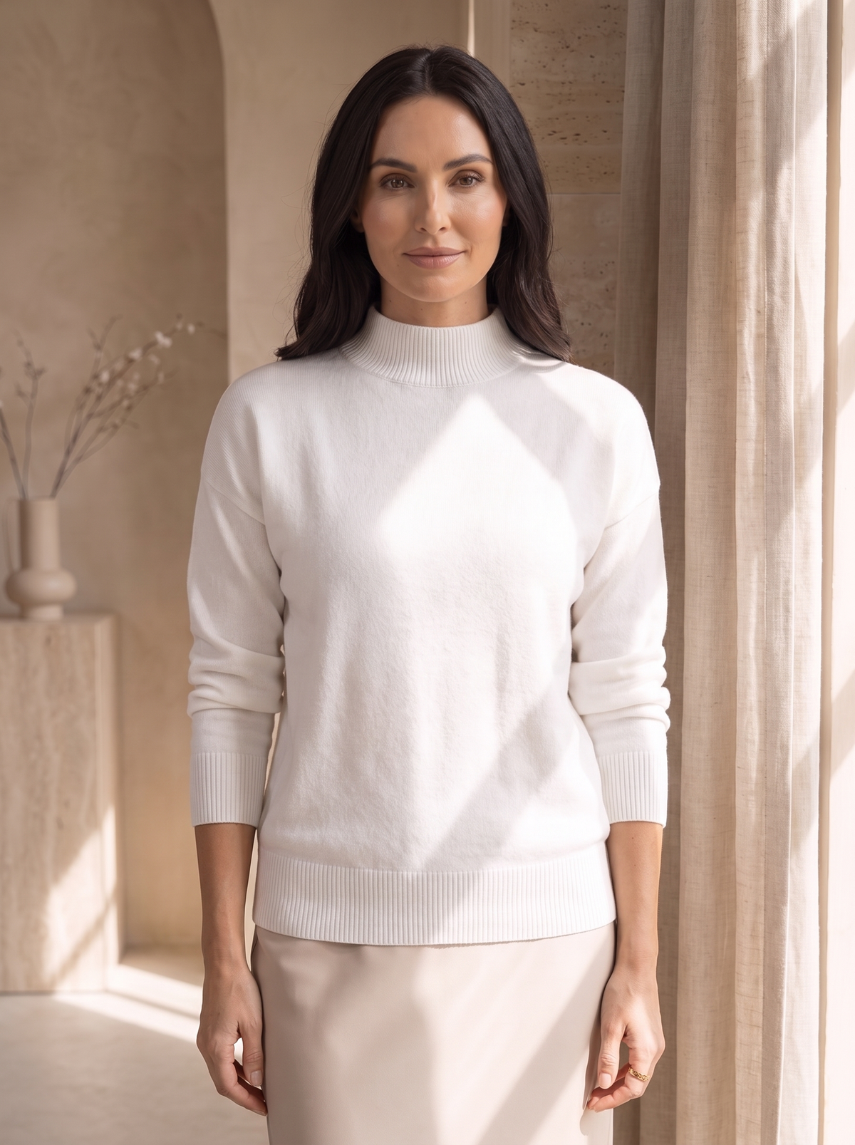 Maglione da Donna con Collo Alto e Maniche Lunghe