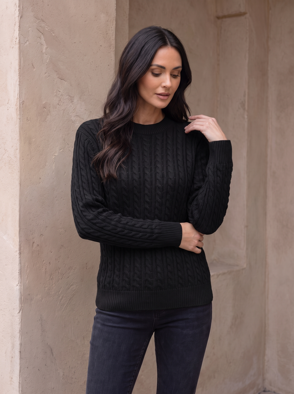 Maglione da Donna a Trecce con Girocollo e Maniche Lunghe
