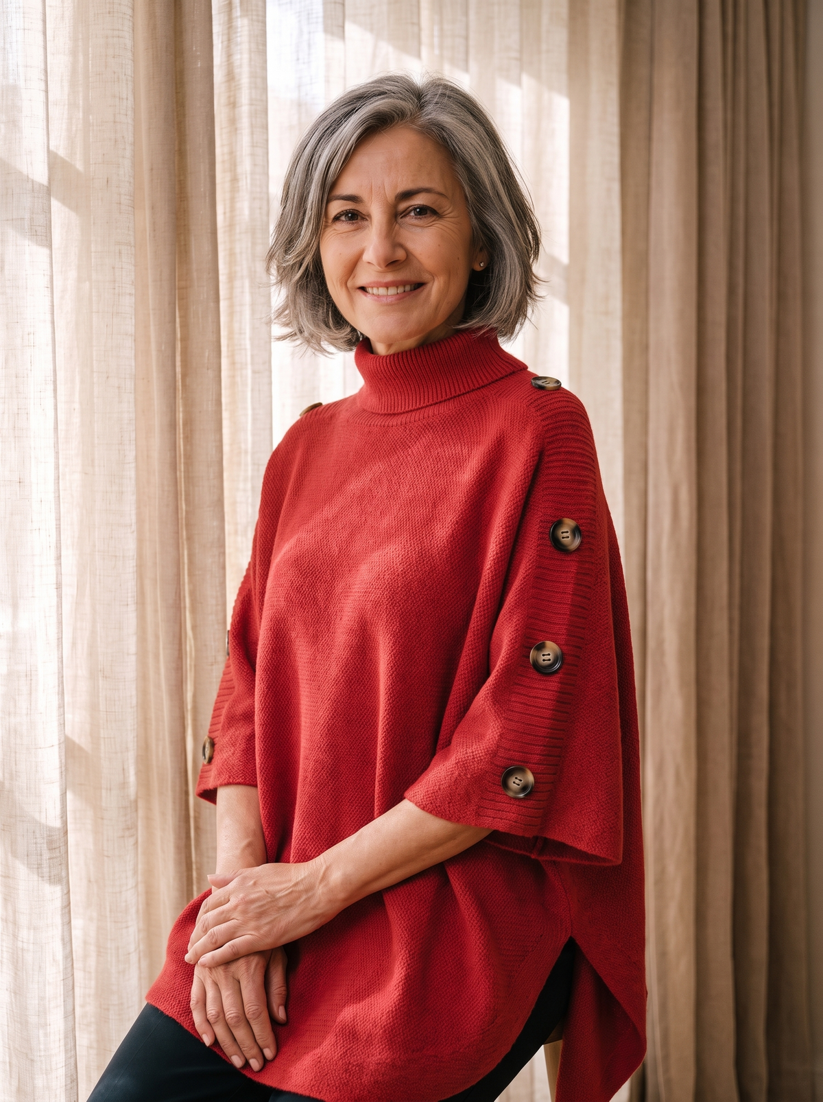 Maglia Poncho da Donna con Collo Alto e Maniche Corte