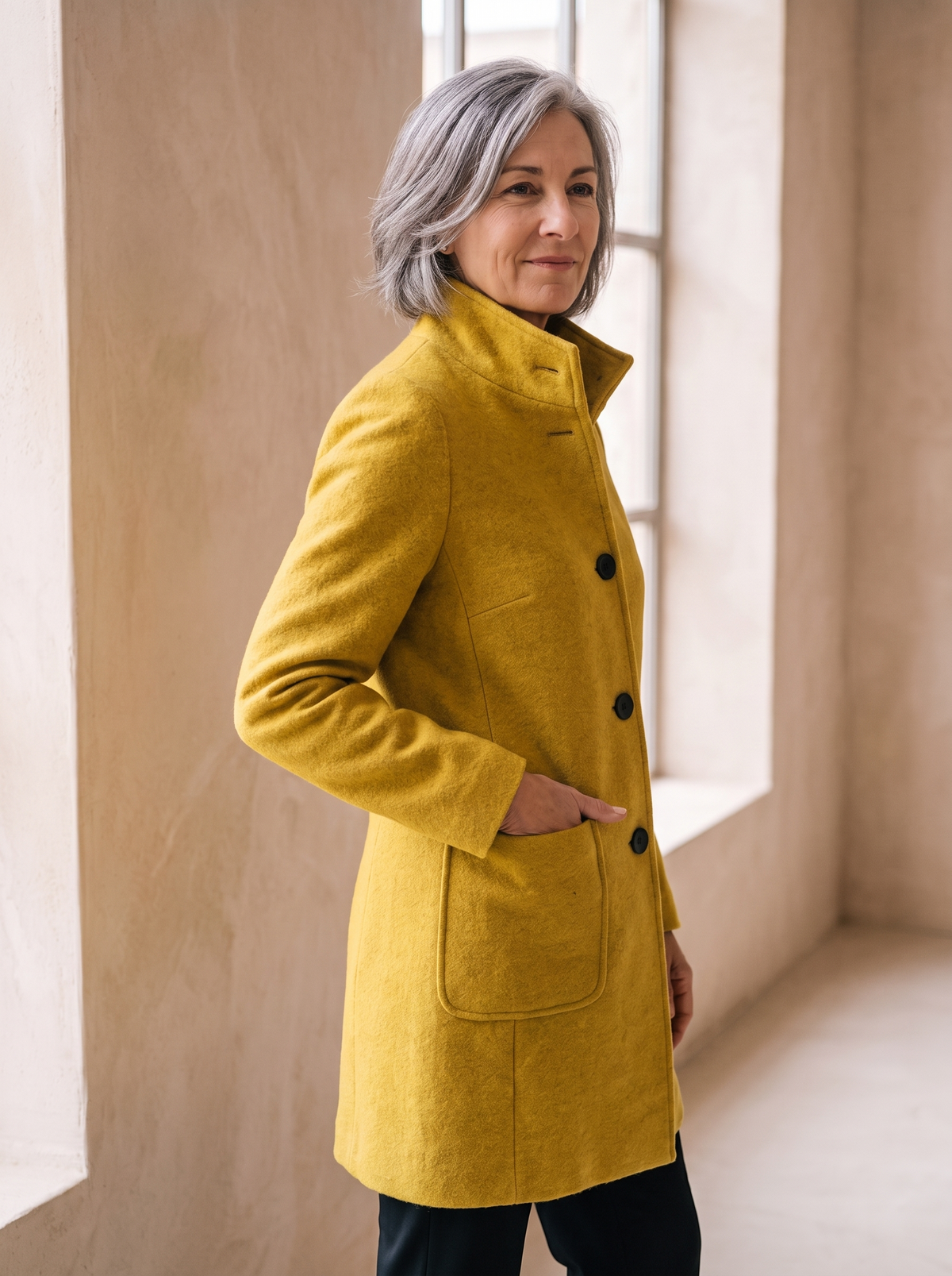 Cappotto da Donna con Collo Alto e Chiusura a Bottoni