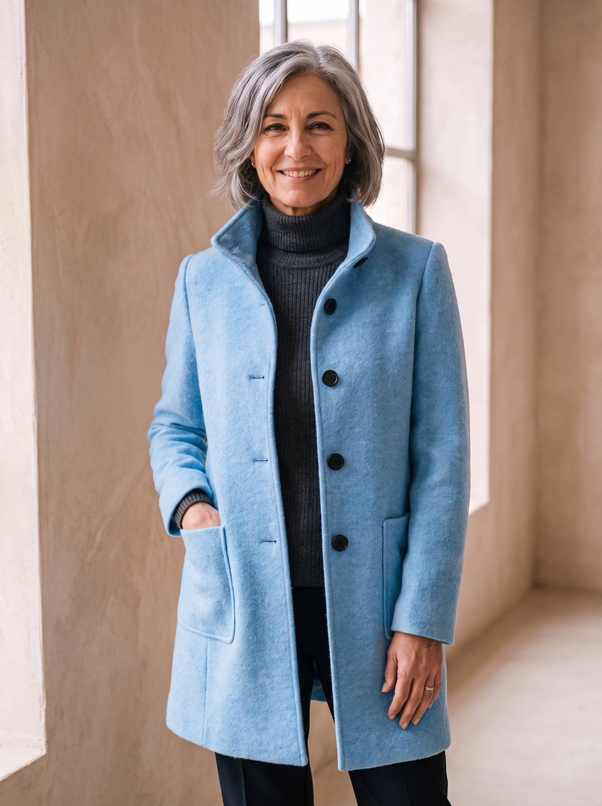 Cappotto da Donna con Collo Alto e Chiusura a Bottoni