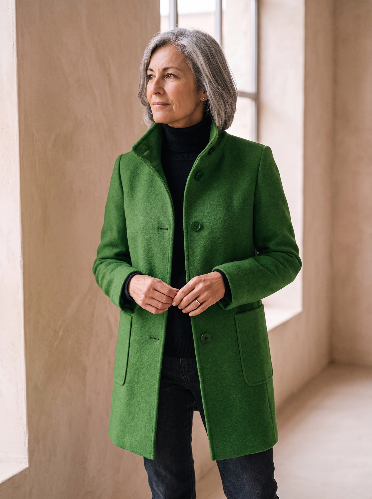 Cappotto da Donna con Collo Alto e Chiusura a Bottoni
