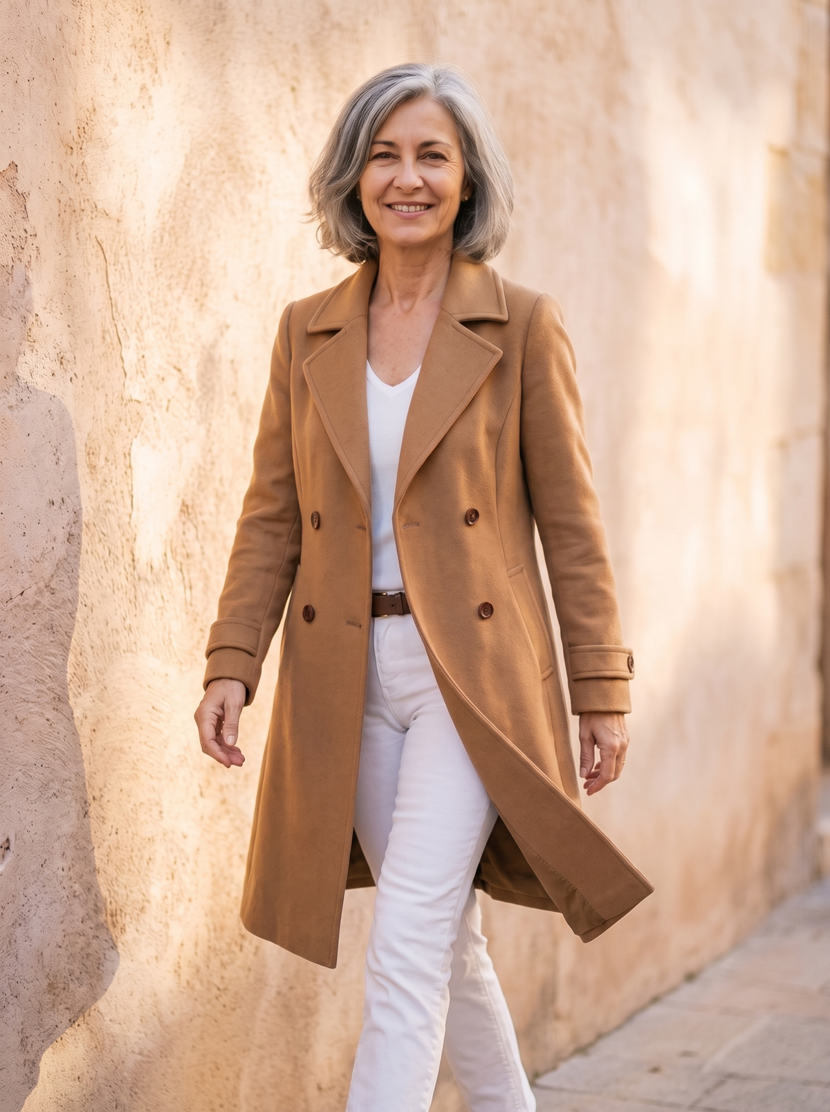 Cappotto Lungo da Donna con Rever e Chiusura a Bottoni