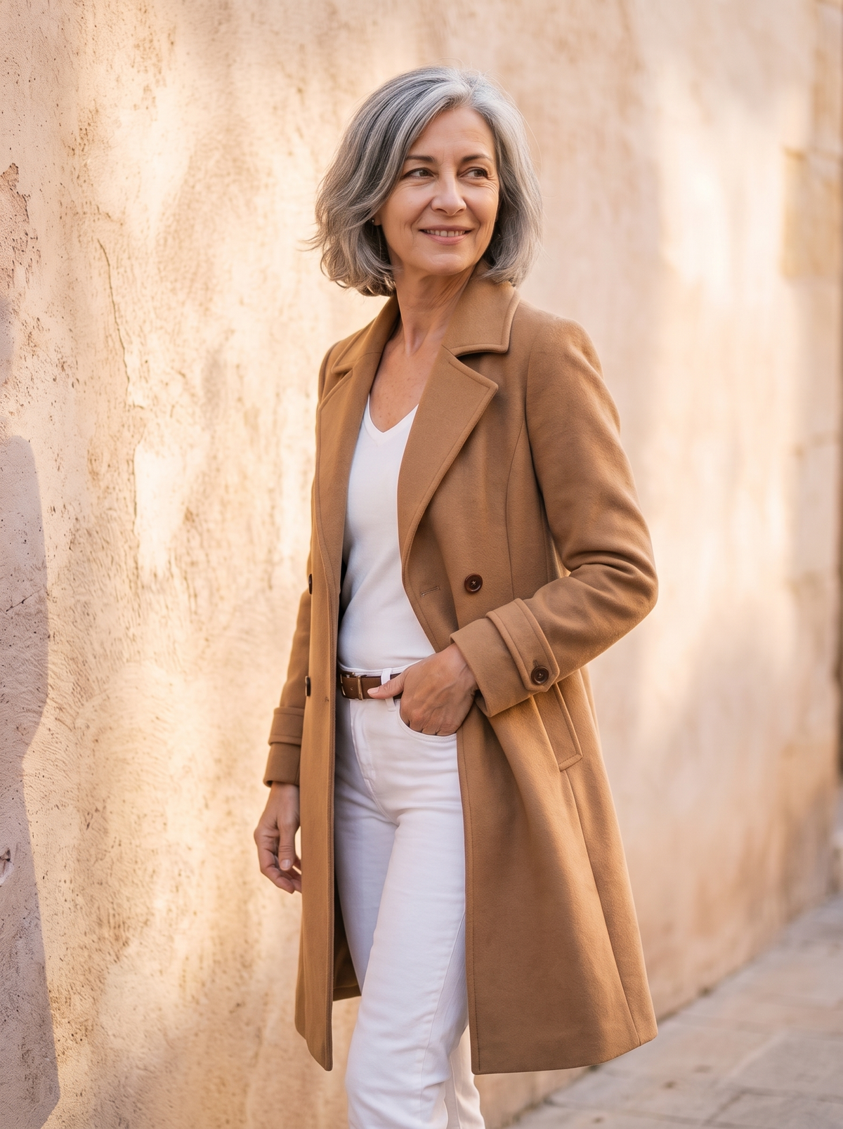 Cappotto Lungo da Donna con Rever e Chiusura a Bottoni