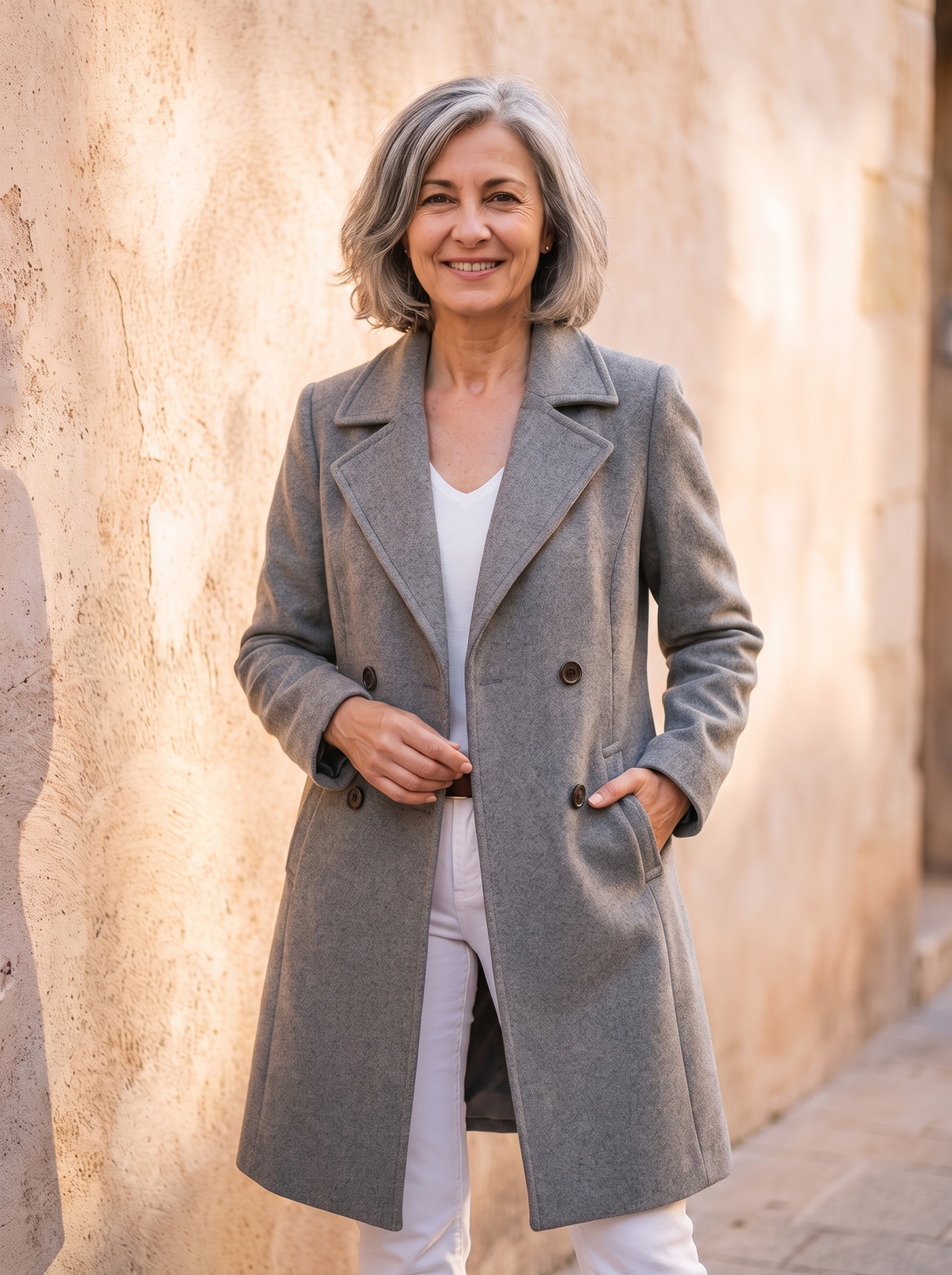Cappotto Lungo da Donna con Rever e Chiusura a Bottoni