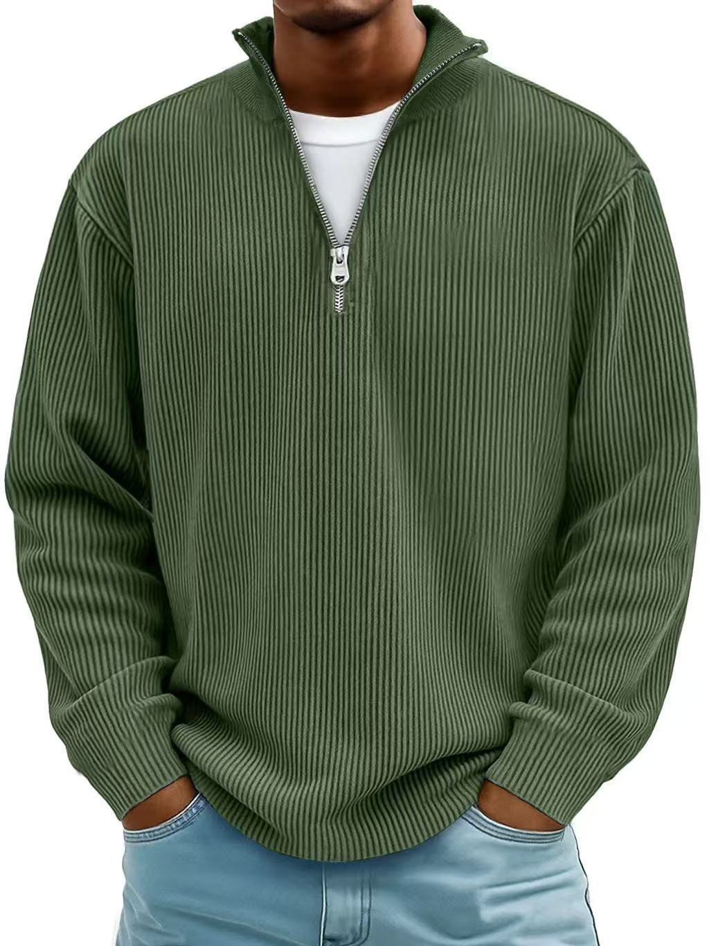 Maglione Uomo a Coste con Mezza Zip Vestibilità Regolare