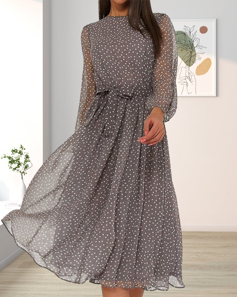 Rochie largă cu buline pentru femei, cu croială în A și mâneci lungi