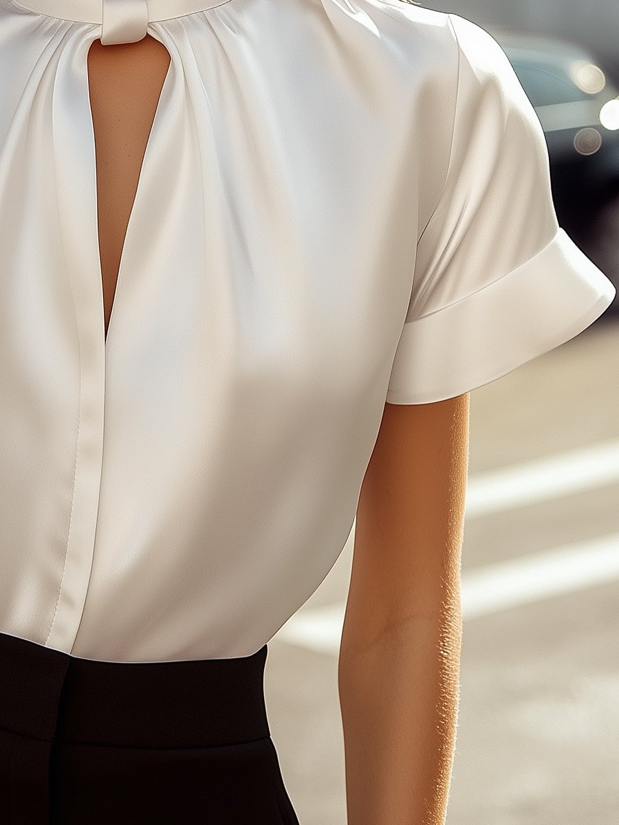Elegant Satin Blouse with a Chic Tie Neck