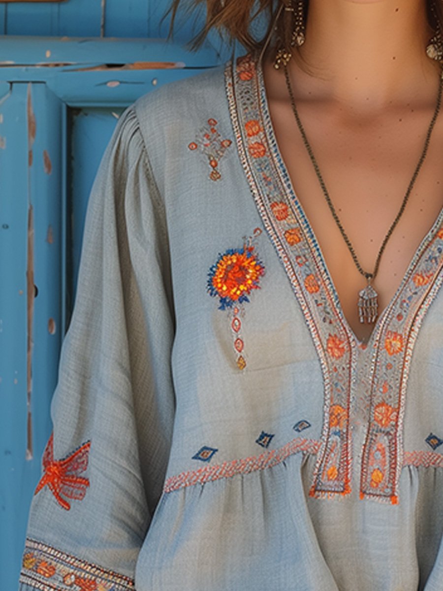Bohemian Women's Blouse – Authentic Embroidery and Breathable Summer Cut