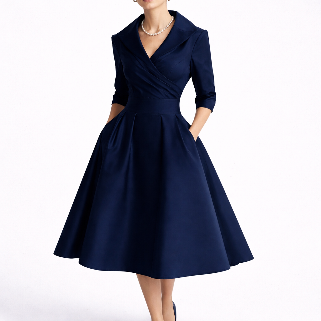 Robe midi pour femme avec décolleté croisé et jupe ample