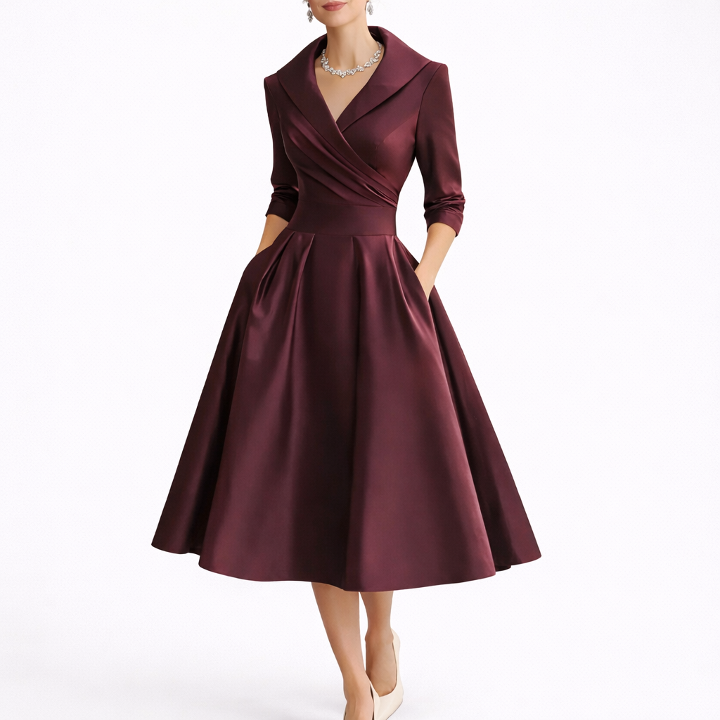 Robe midi pour femme avec décolleté croisé et jupe ample