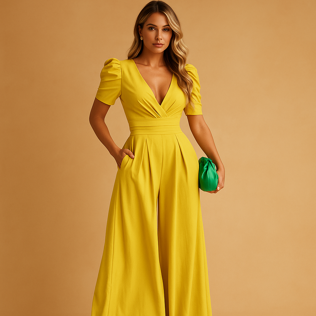 Tuta Intera da Donna Elegante con Scollo a V e Pantaloni Palazzo