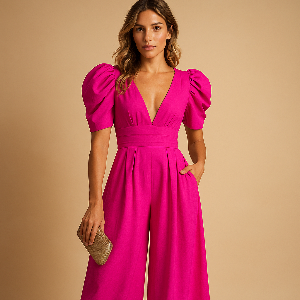 Tuta Intera da Donna Elegante con Scollo a V e Pantaloni Palazzo