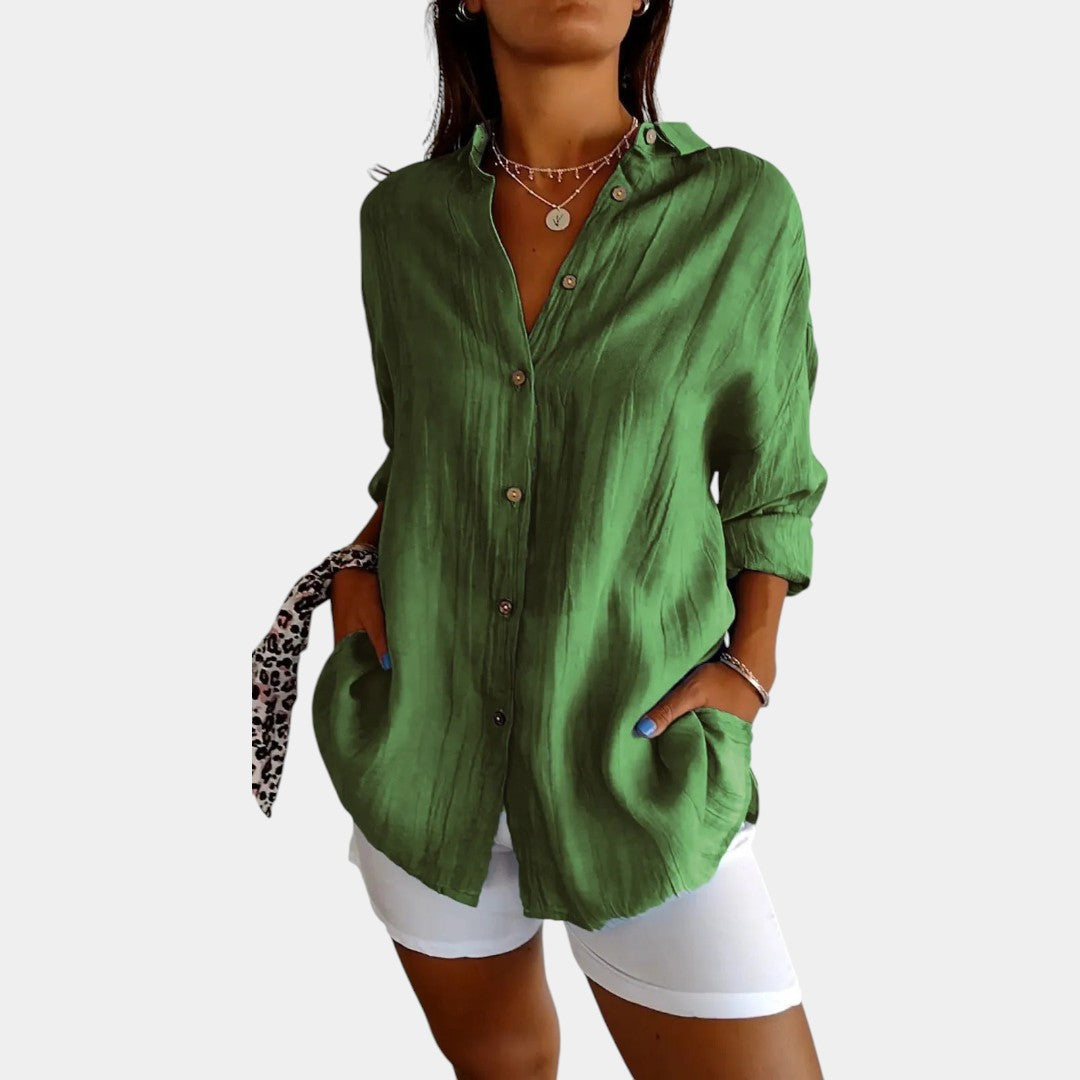 Camicia Donna in Lino Effetto Naturale a Maniche Lunghe