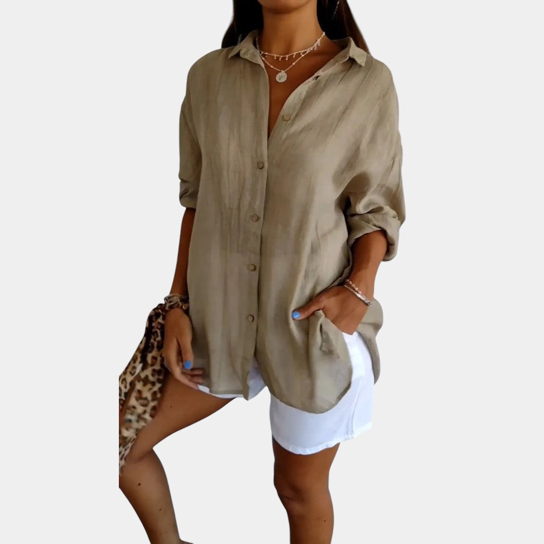 Camicia Donna in Lino Effetto Naturale a Maniche Lunghe