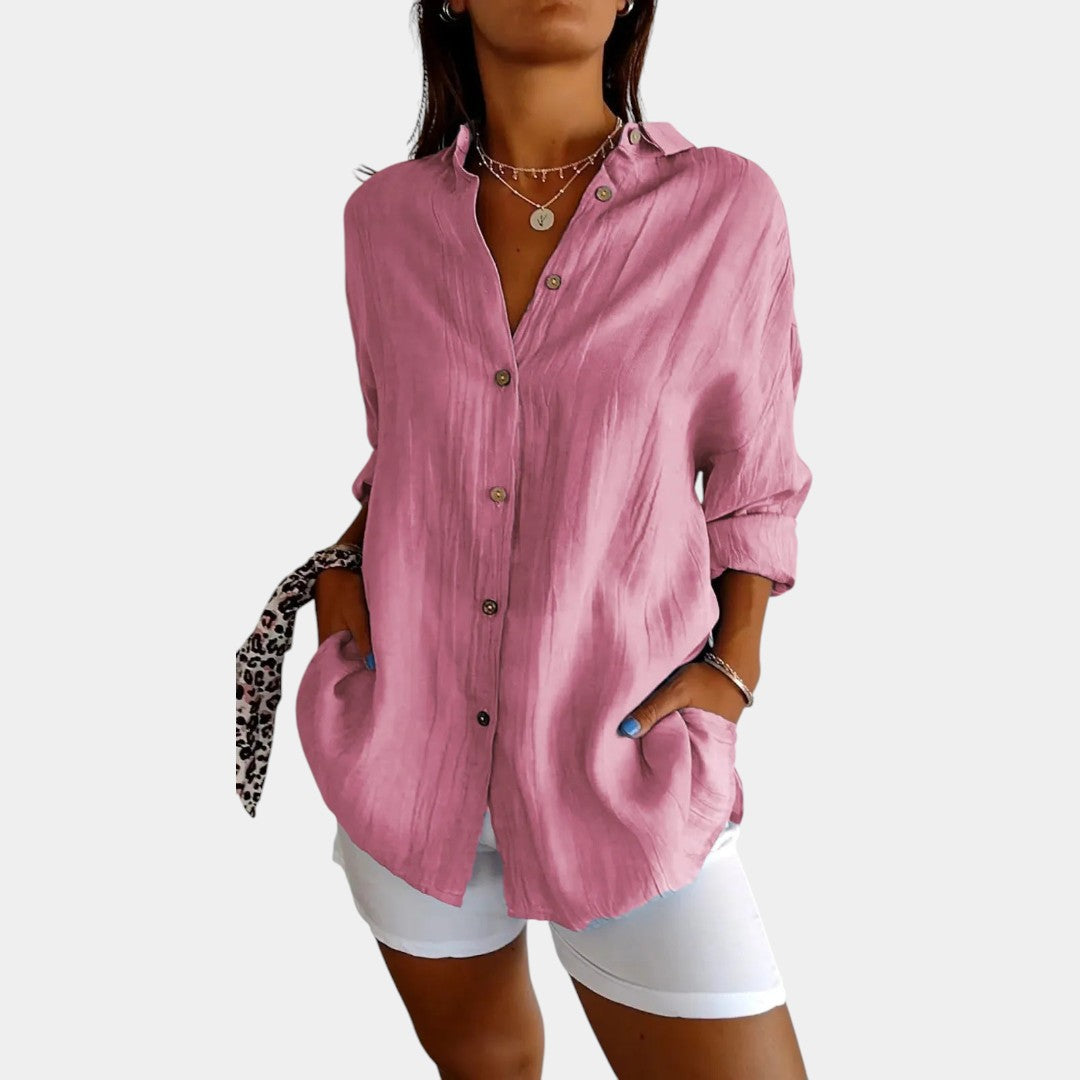Camicia Donna in Lino Effetto Naturale a Maniche Lunghe