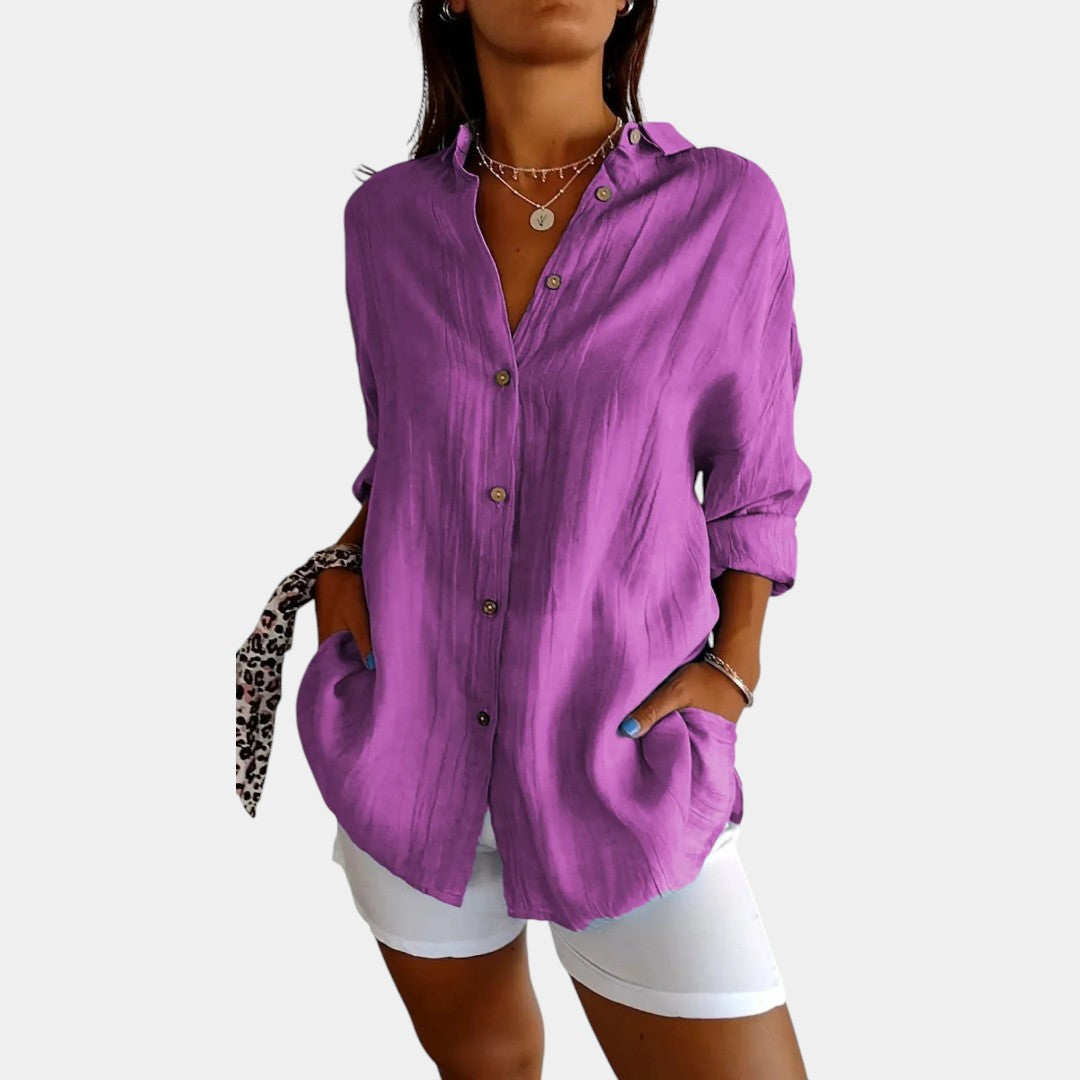 Camicia Donna in Lino Effetto Naturale a Maniche Lunghe