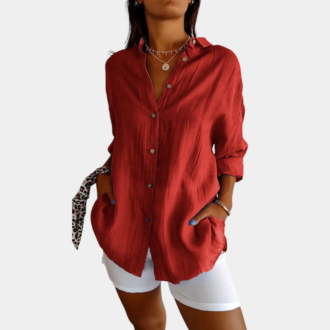 Camicia Donna in Lino Effetto Naturale a Maniche Lunghe
