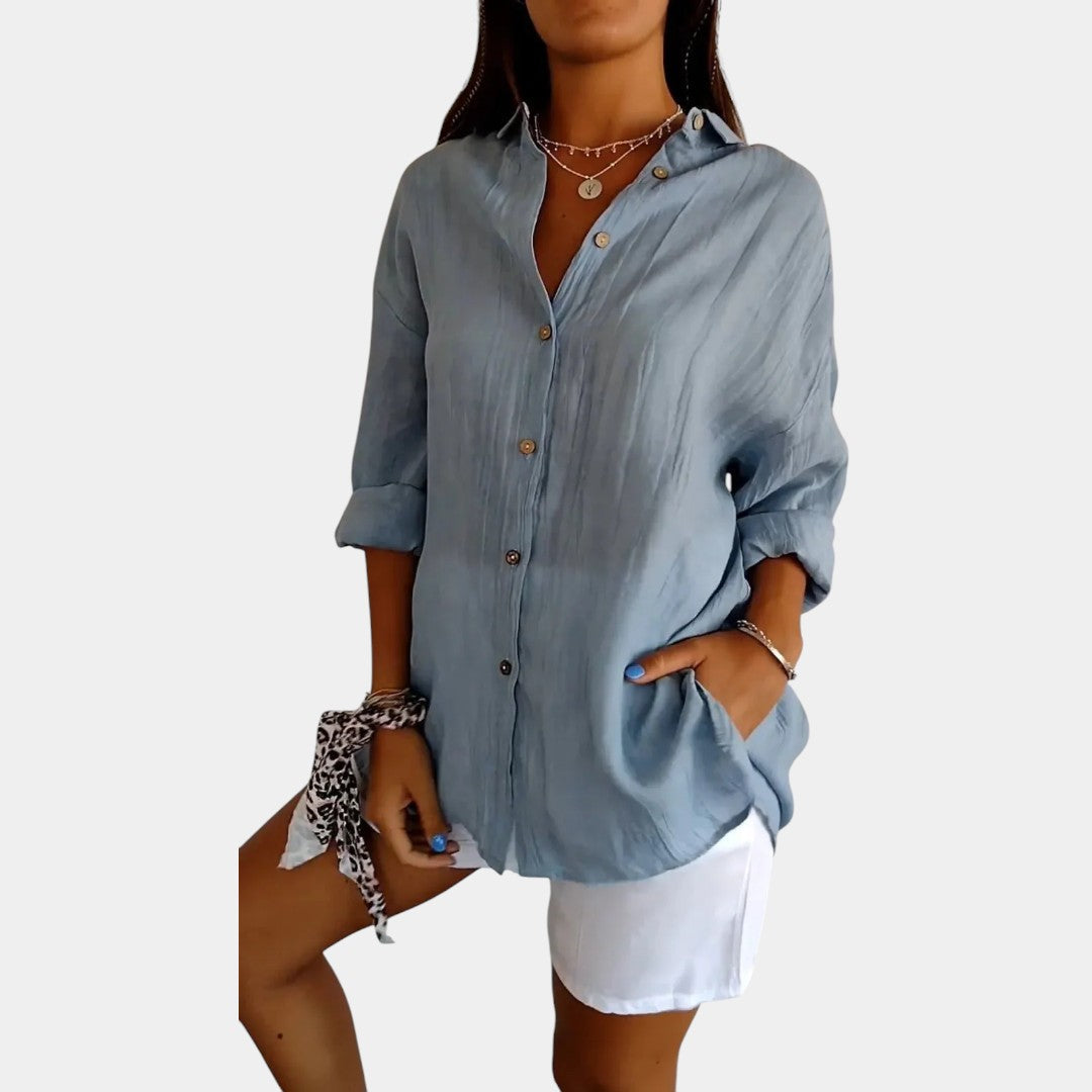 Camicia Donna in Lino Effetto Naturale a Maniche Lunghe