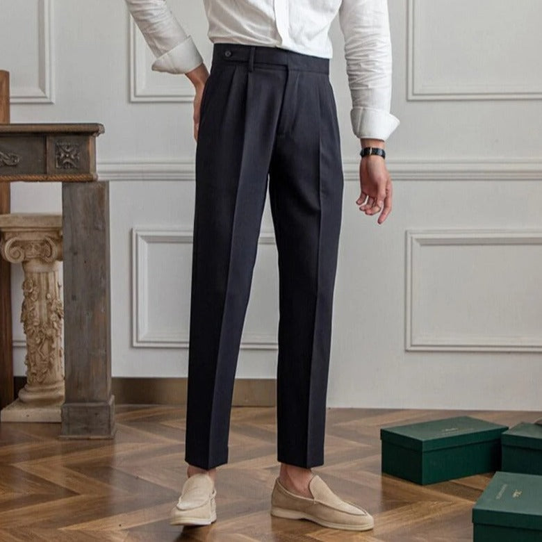 Elegante Pantalone Uomo Sartoriale Piega Gamba Dritta