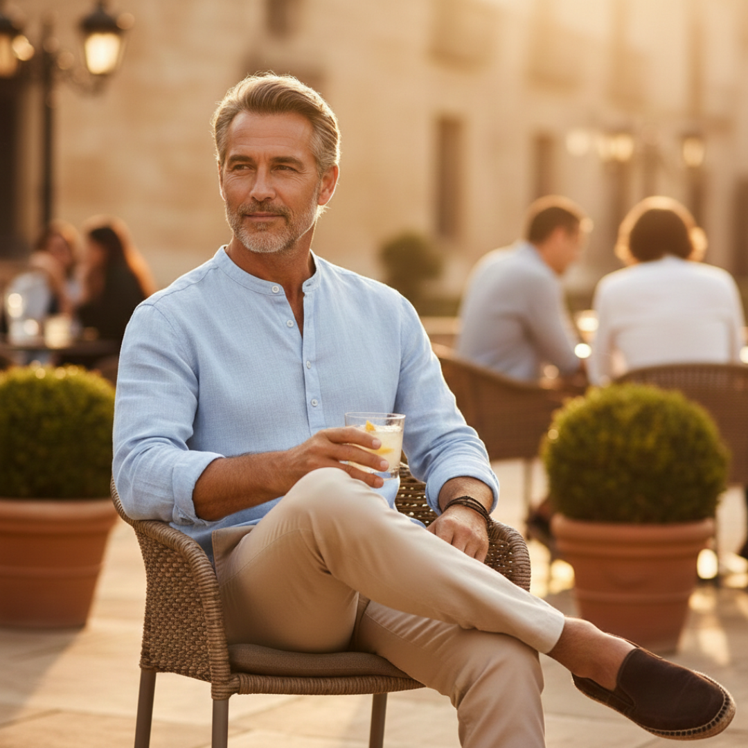 Camicia Henley in Lino da Uomo a Maniche Lunghe