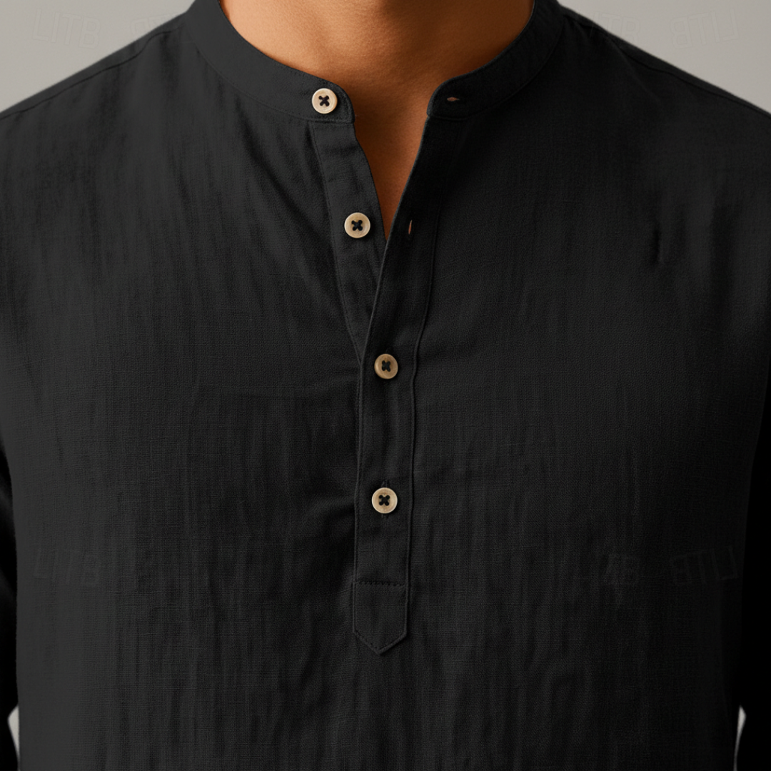 Camicia Henley in Lino da Uomo a Maniche Lunghe