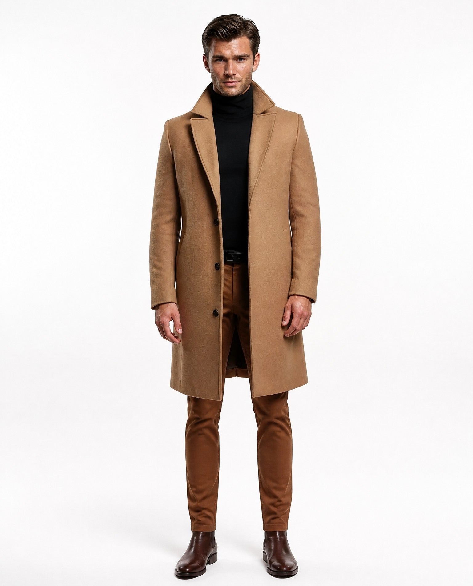 Cappotto Uomo Elegante Monopetto a Lunghezza Media