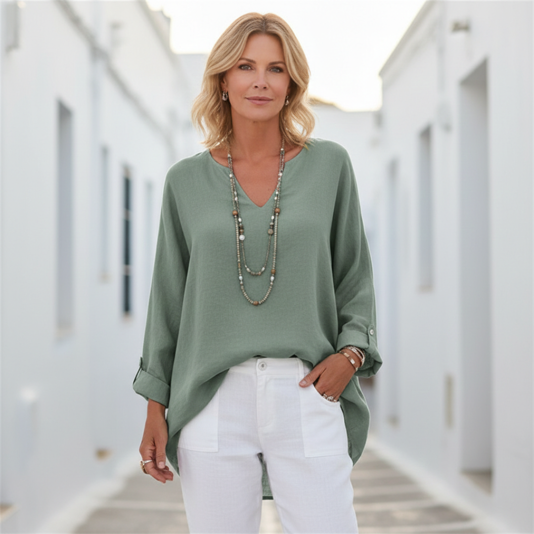 Camila | Camicia di Lino Donna con Bottoni e Taglio Lungo