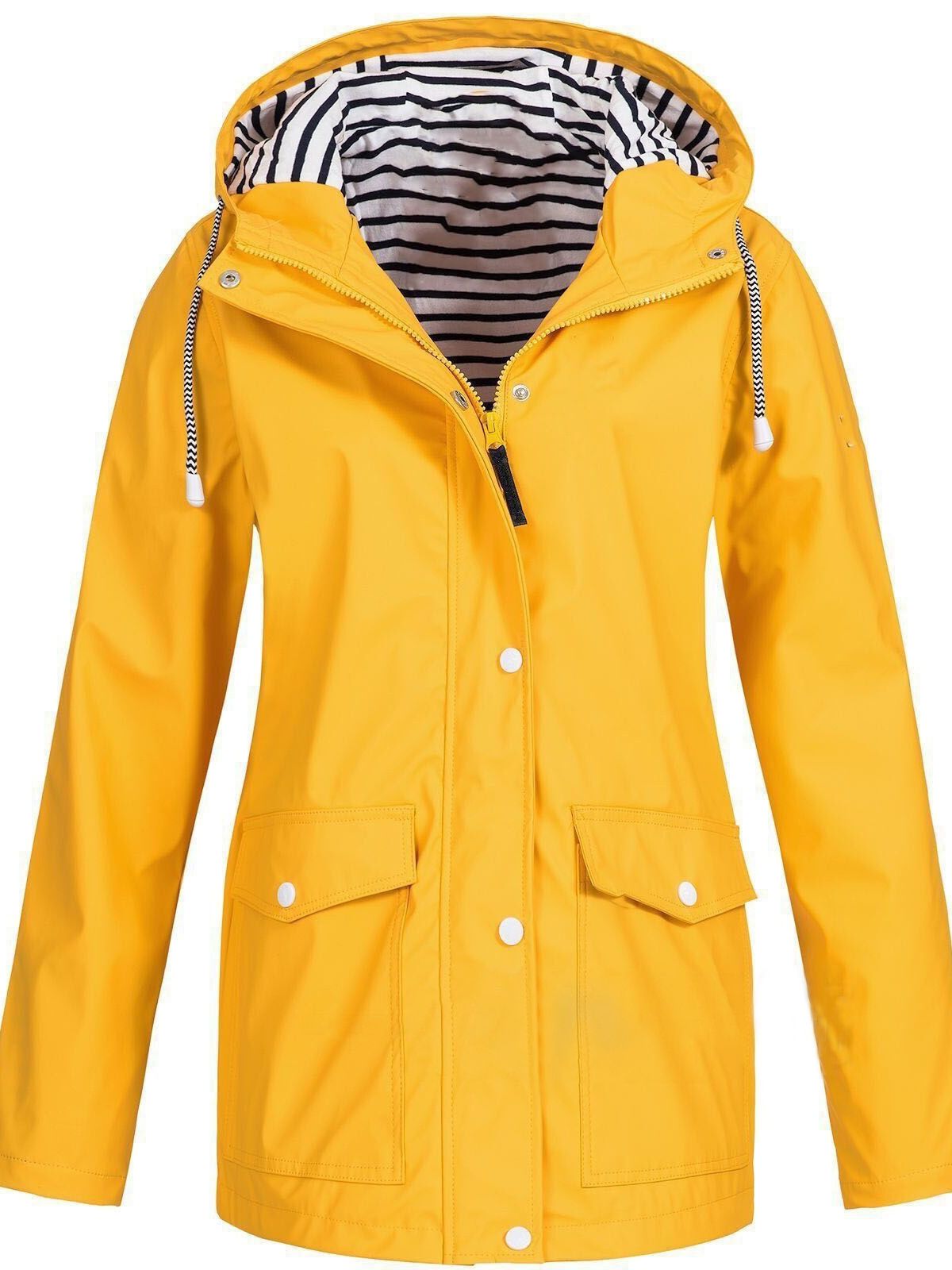 Giacca Impermeabile Donna con Cappuccio Antivento e Tasche