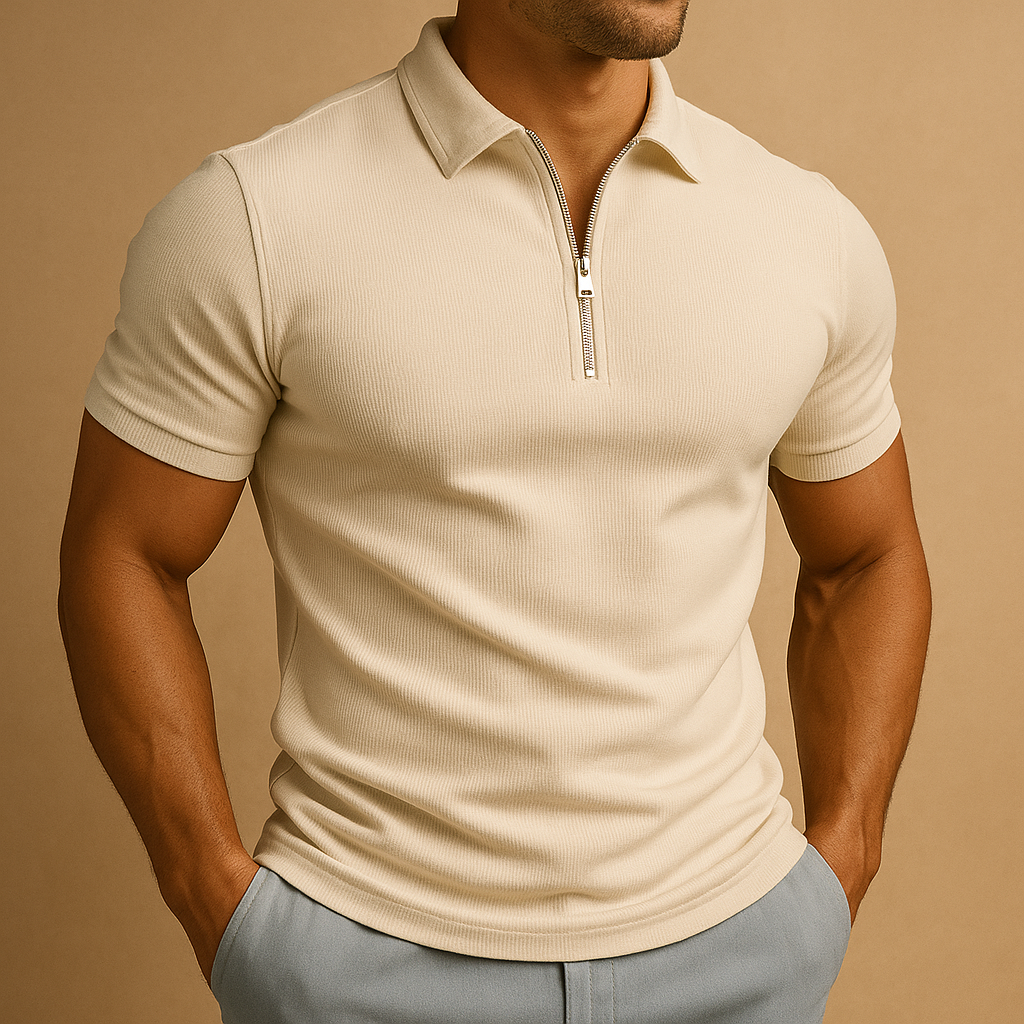 Férfi slim fit póló cipzárral, modern, légáteresztő és elegáns