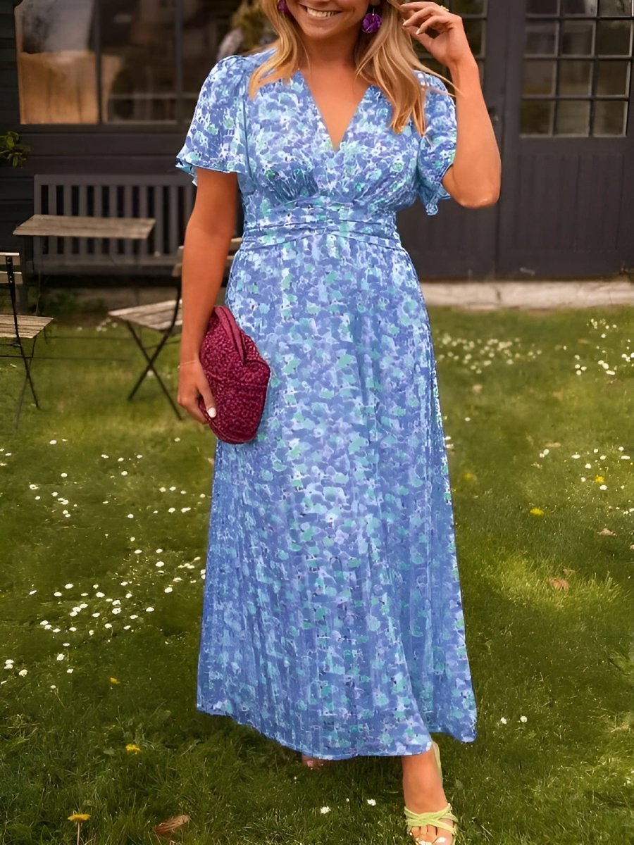 Abito Lungo Donna Floreale con Scollo a V – Vestito Estivo Elegante e Casual