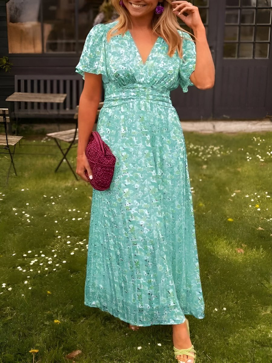 Women's Long Floral Dress with V-Neck – Elegant and Casual Summer Dress