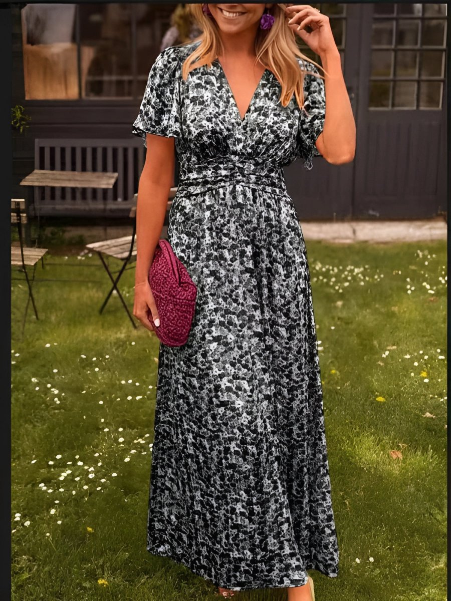 Women's Long Floral Dress with V-Neck – Elegant and Casual Summer Dress