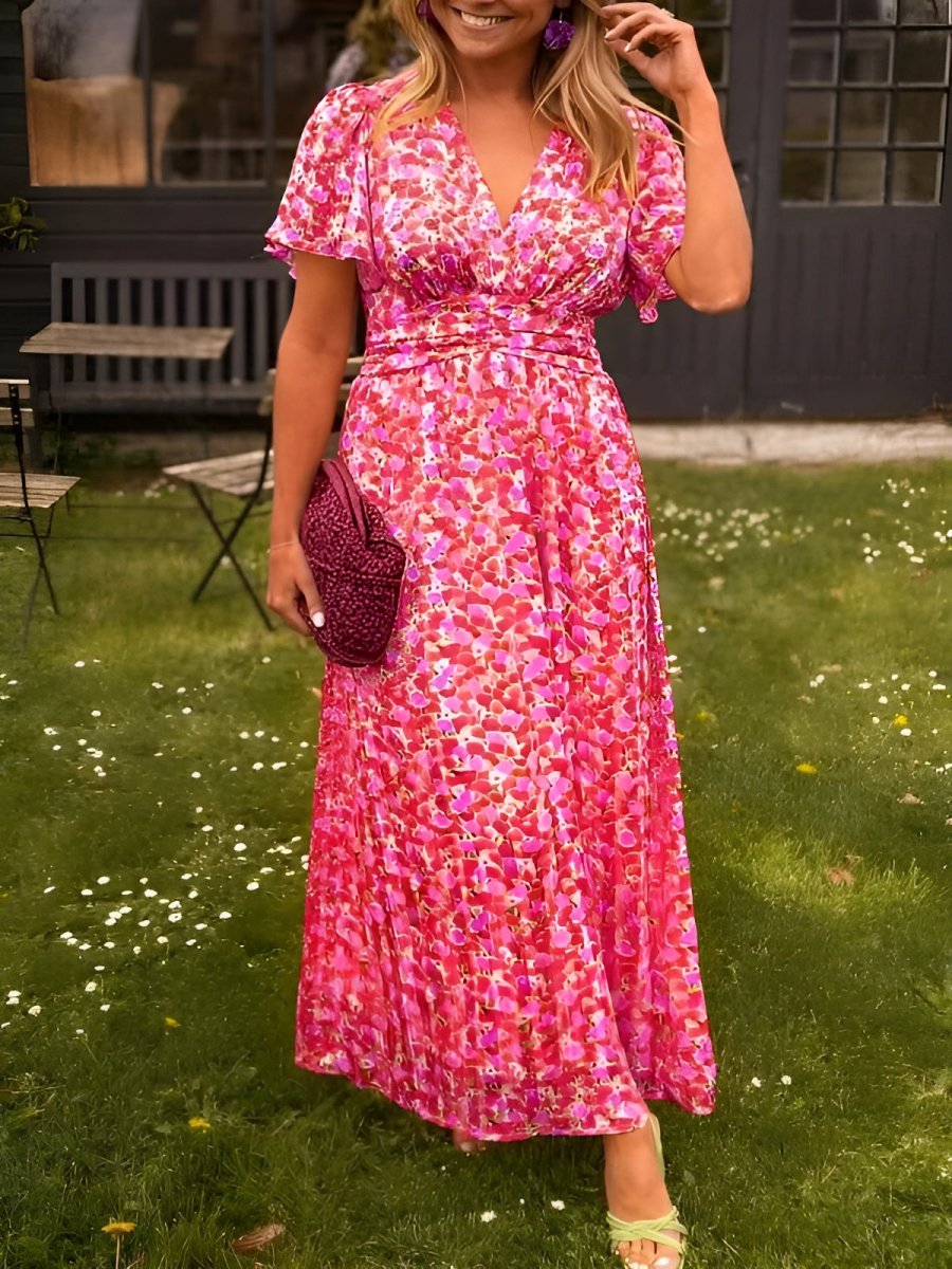 Women's Long Floral Dress with V-Neck – Elegant and Casual Summer Dress