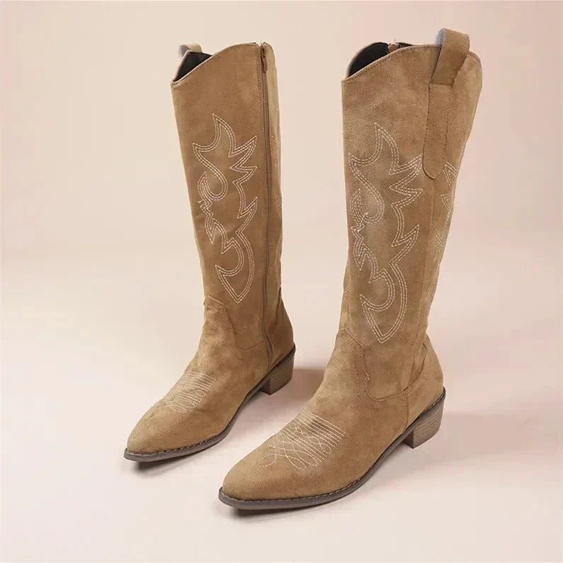 Bottes texanes pour femme mi-mollet effet daim