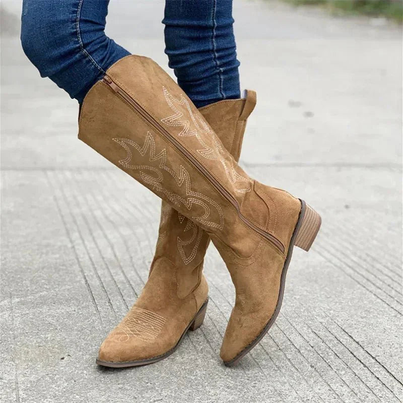 Bottes texanes pour femme mi-mollet effet daim