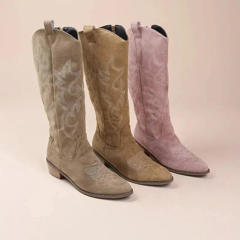 Bottes texanes pour femme mi-mollet effet daim