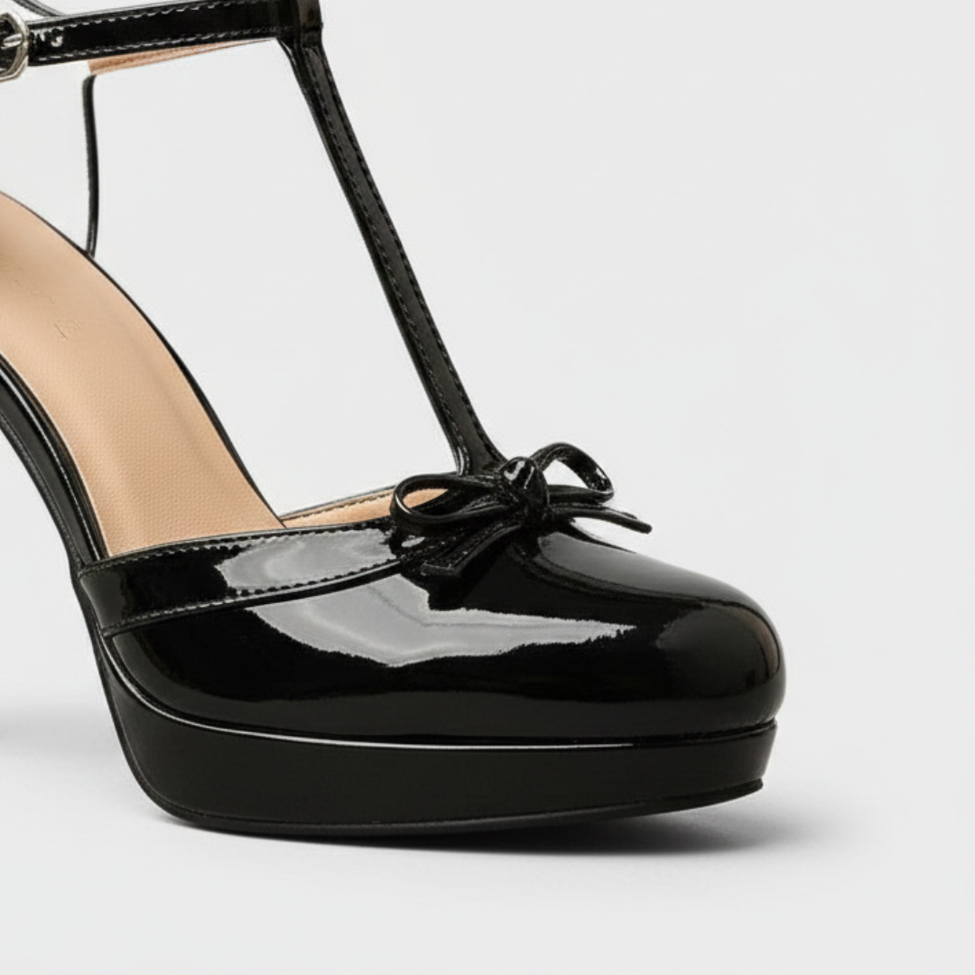 Vera | Scarpe con Tacco a Plateau Donna con Cinturino a T e Dettaglio Fiocco