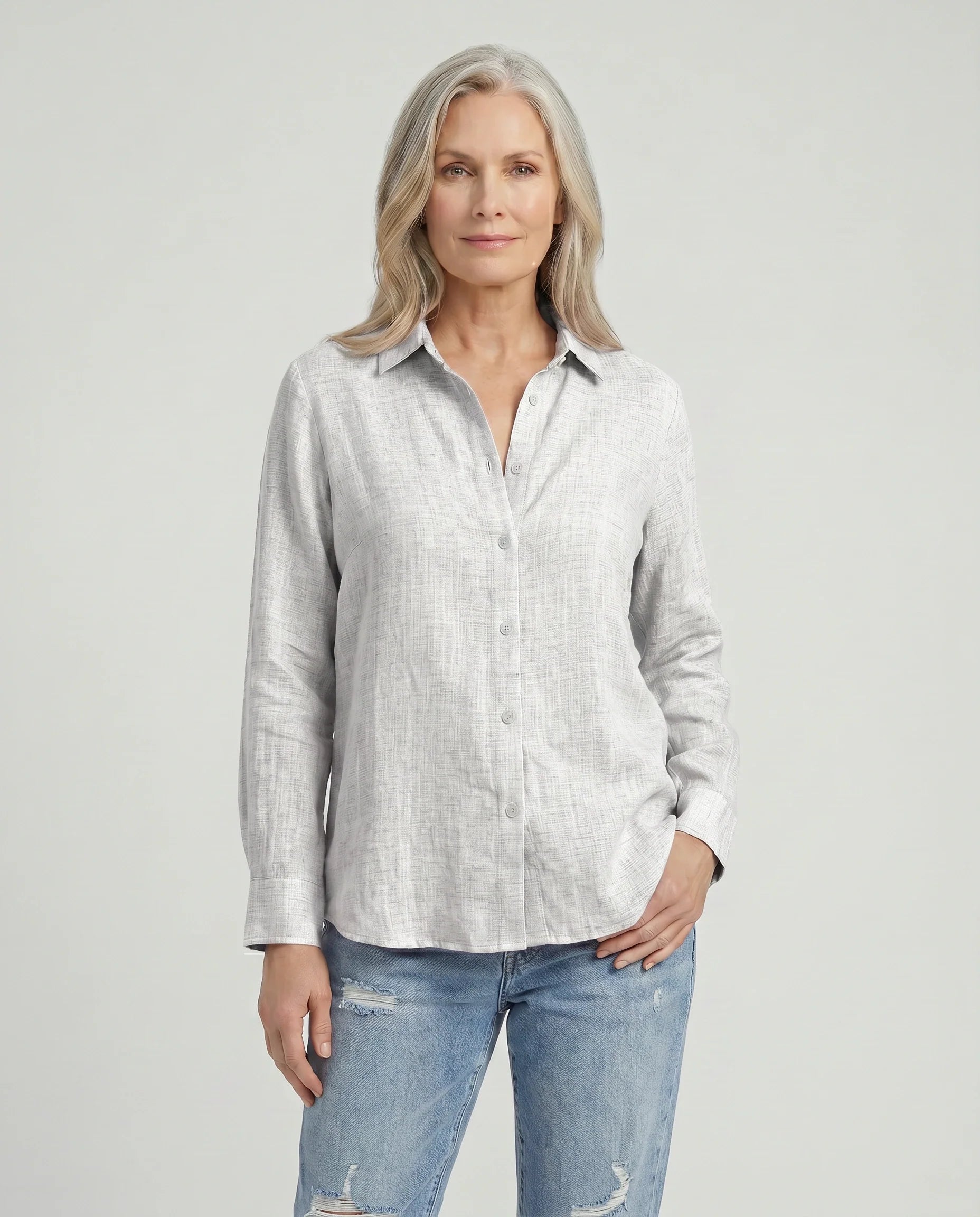 Camicia Donna in Lino e Cotone con Colletto Classico