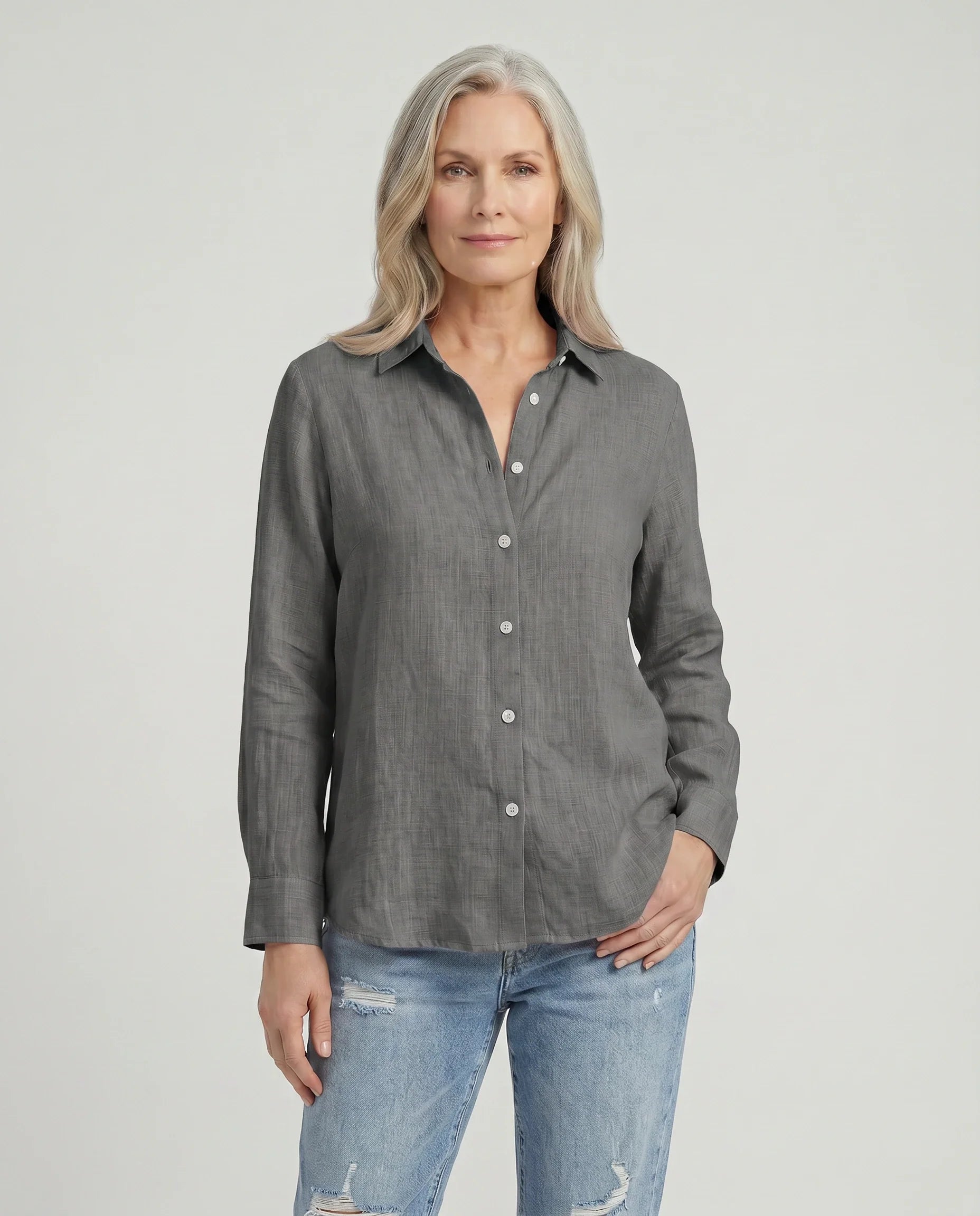 Camicia Donna in Lino e Cotone con Colletto Classico