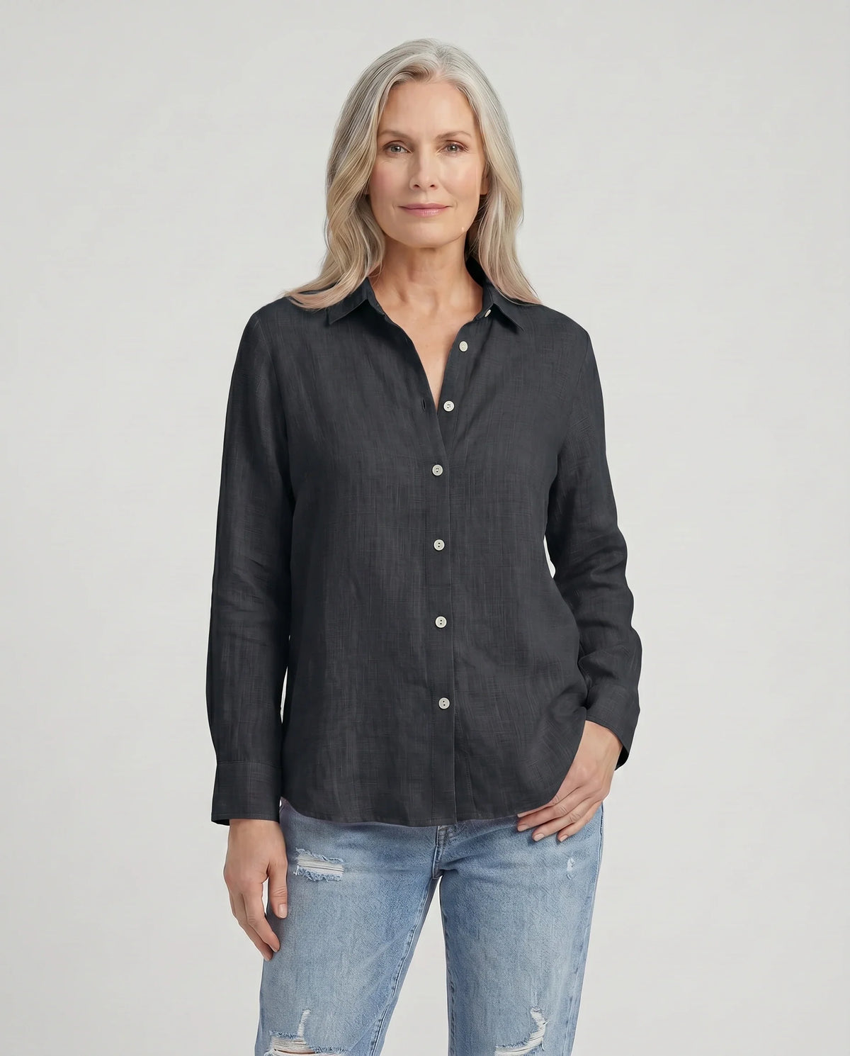 Camicia Donna in Lino e Cotone con Colletto Classico