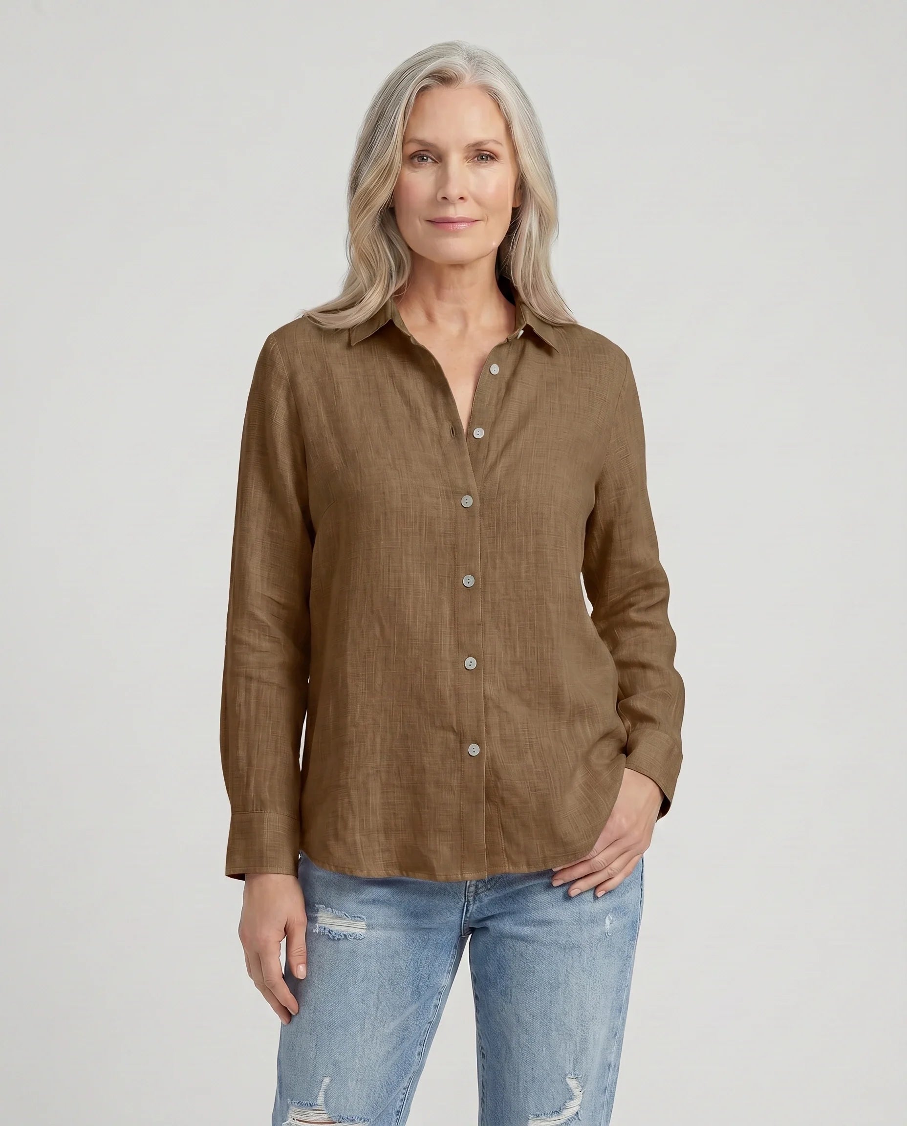 Camicia Donna in Lino e Cotone con Colletto Classico