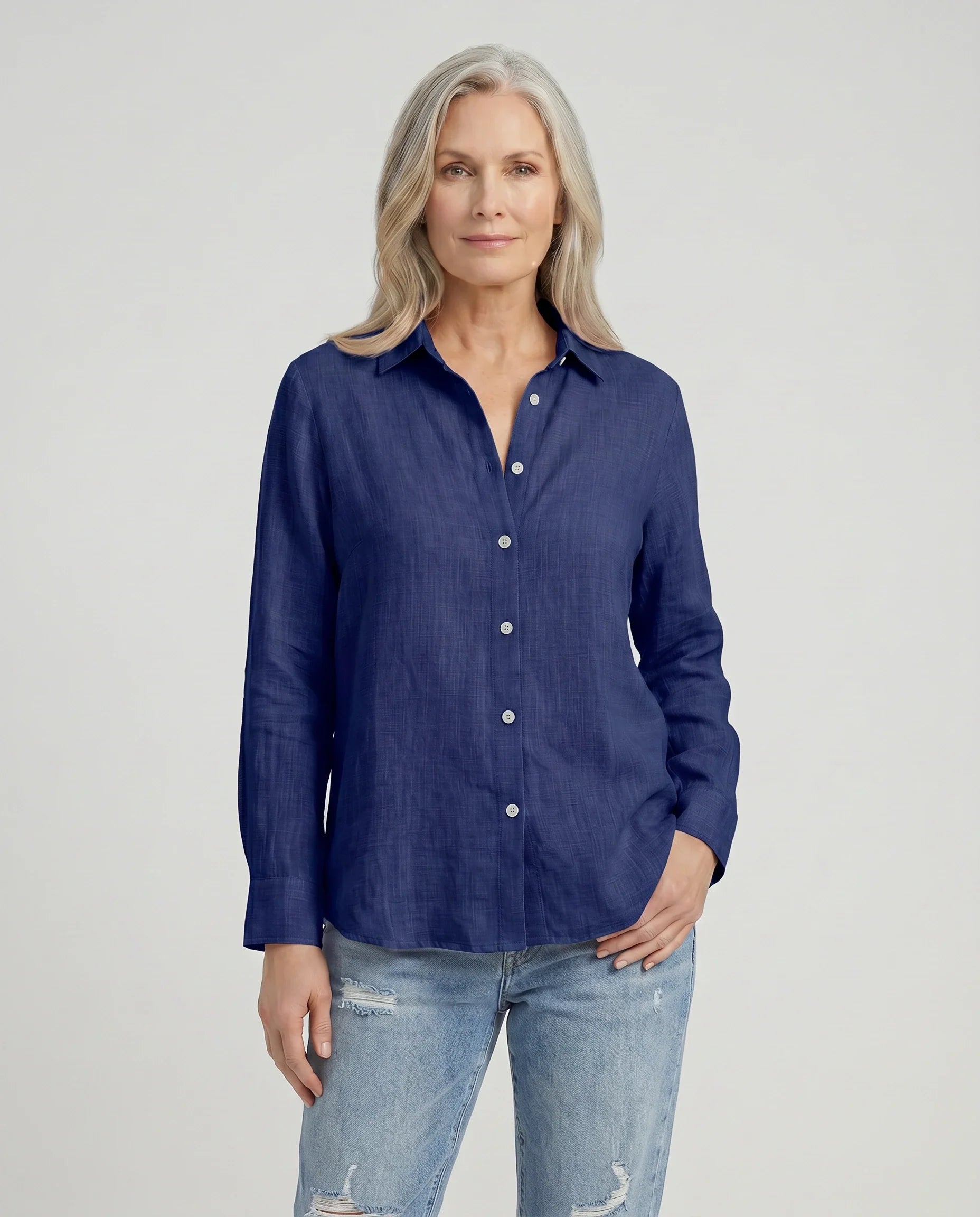 Camicia Donna in Lino e Cotone con Colletto Classico