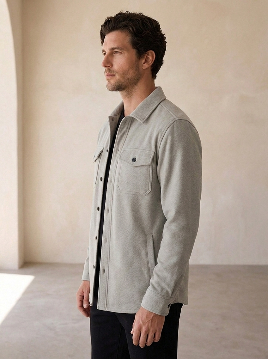 Giacca Camicia Uomo Casual con Tasche e Chiusura a Bottoni