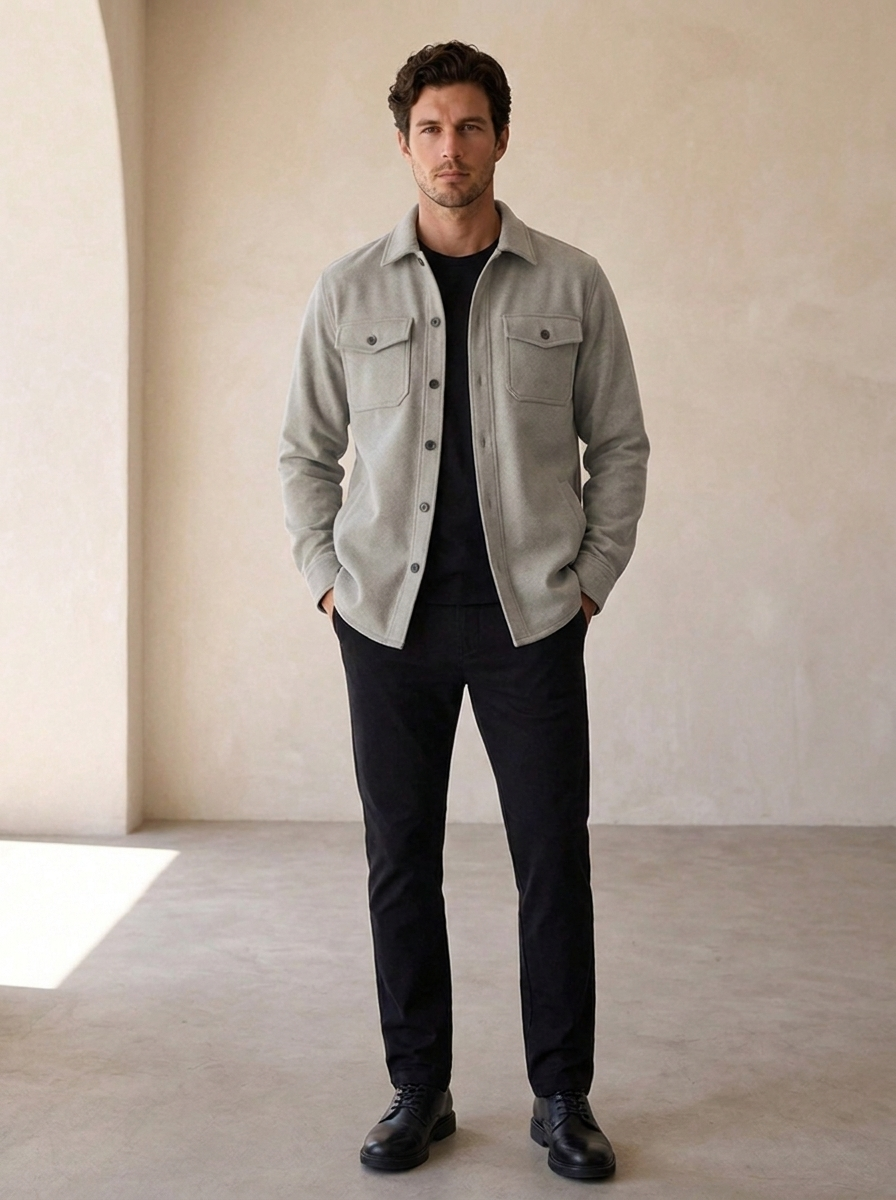 Giacca Camicia Uomo Casual con Tasche e Chiusura a Bottoni