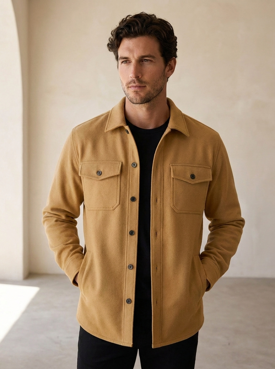 Giacca Camicia Uomo Casual con Tasche e Chiusura a Bottoni