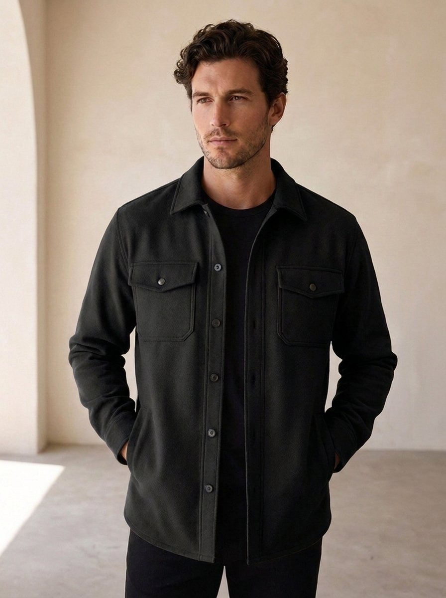 Giacca Camicia Uomo Casual con Tasche e Chiusura a Bottoni